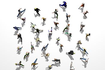 People running in opposite directions