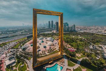 Dubai picture frame in desert