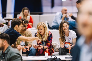 Delegates in the Investor Lounge at Web Summit 2023 in Lisbon