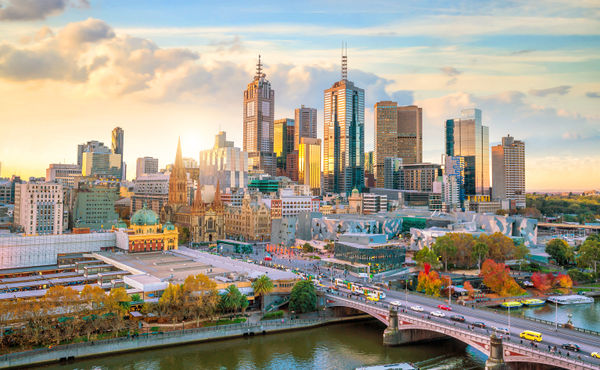 Melbourne city skyline at twilight