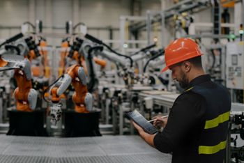 Robots working in manufacturing plant