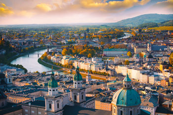 Wide-angle shot of lovely, Baroque Vienna