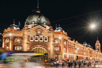 Finders Street Station at night in Melbourne