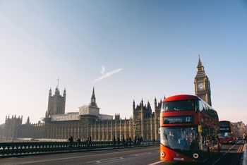 London bus houses of parliament