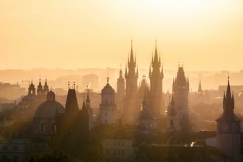 cityscape view of Prague at dusk or sunrise 