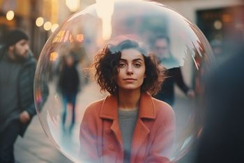 Woman in a protective bubble setting boundaries 