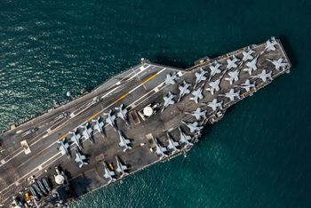 Aerial shot of war ships