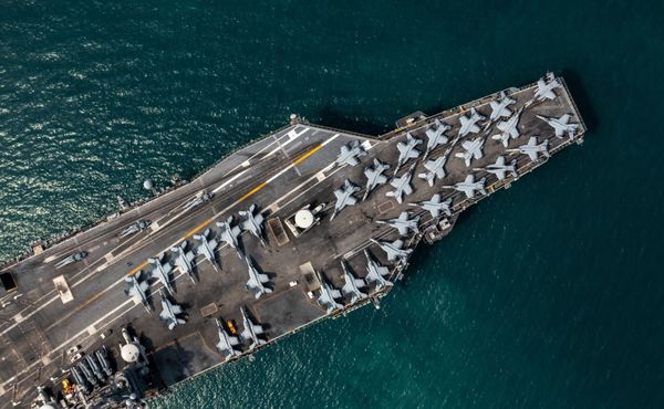 Aerial shot of war ships