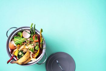 Someone scraping food off a plate into bin food waste