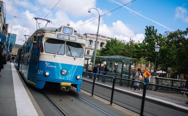 A tram glides through Gothenburg