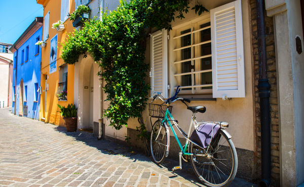A bicycle in the colourful fishermen's quarter of Rimini