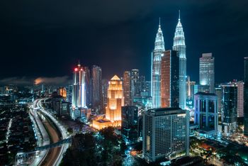 Bird's eye view of Kuala Lumpur at night