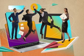 AI graphic young business people being happy