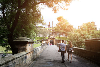Students crossing bridge at Edinburgh University