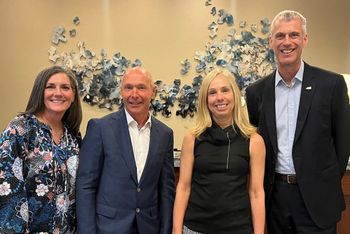 Left to right: IAEE President & CEO Marsha Flanagan, M.Ed., CEM; UFI President Geoff Dickinson; IAEE Chairperson Marie Browne; and UFI Managing Director & CEO Kai Hattendorf