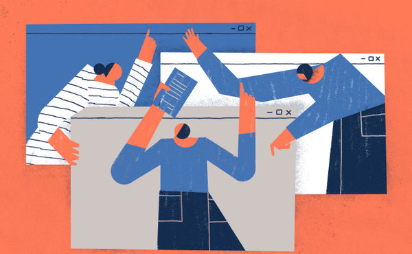 Graphic illustrating remote working with laptops
