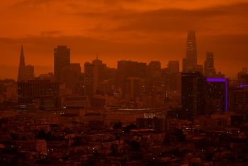 Red sky at night in San Francisco 