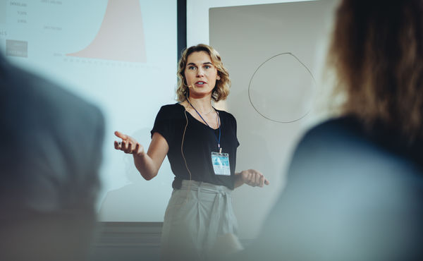 Generic image of beautiful speaker at conference