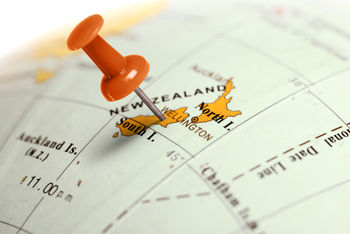 Map of New Zealand on a globe