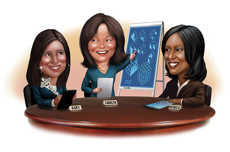Genentech North America strategic meetings manager Amy Perrone, Cisco senior global meetings & events manager Carolyn Pund & Shire head of global meetings & events Monica DickensonCredit: Illustration by Scott Pollack