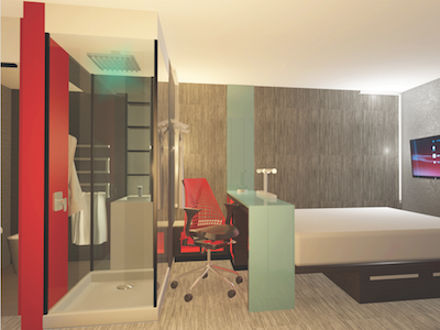 The desk head-board combo in Best Western’s Vib (above) and Tru by Hilton’s open-air closets (below) look like modern, functional design to some travelers and represent a lack of traditional comforts to others.