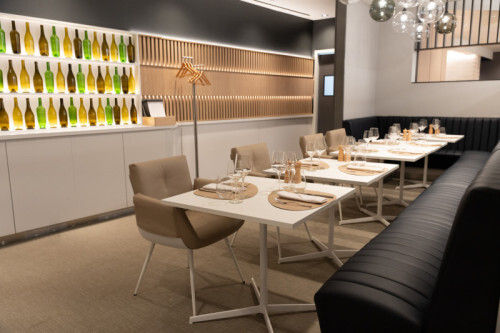 Lufthansa's premium lounge at Newark Airport has a dining area for first-class passengers