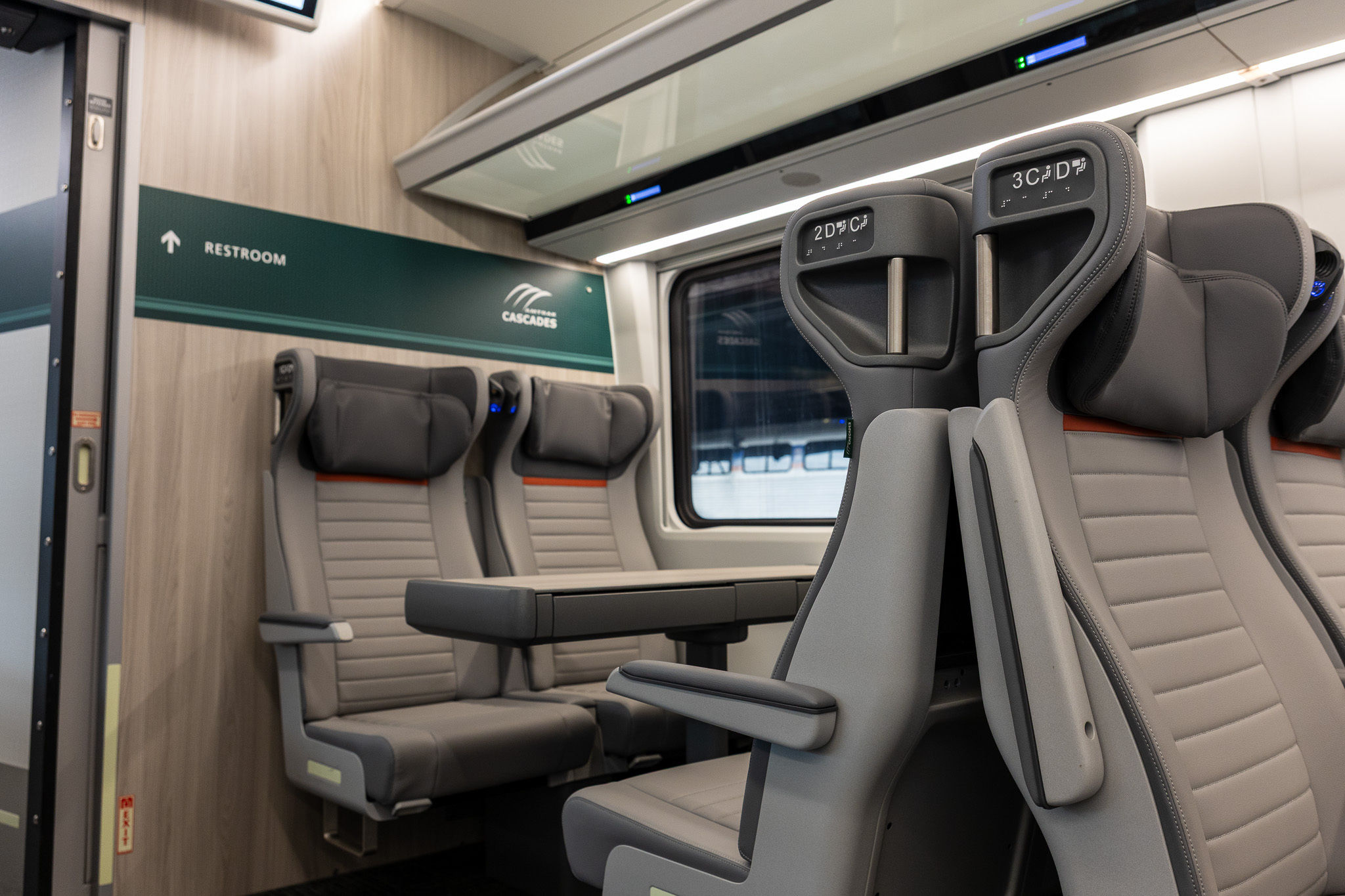 The interior of a car of Amtrak's upcoming Airo train, set to debut in 2027.