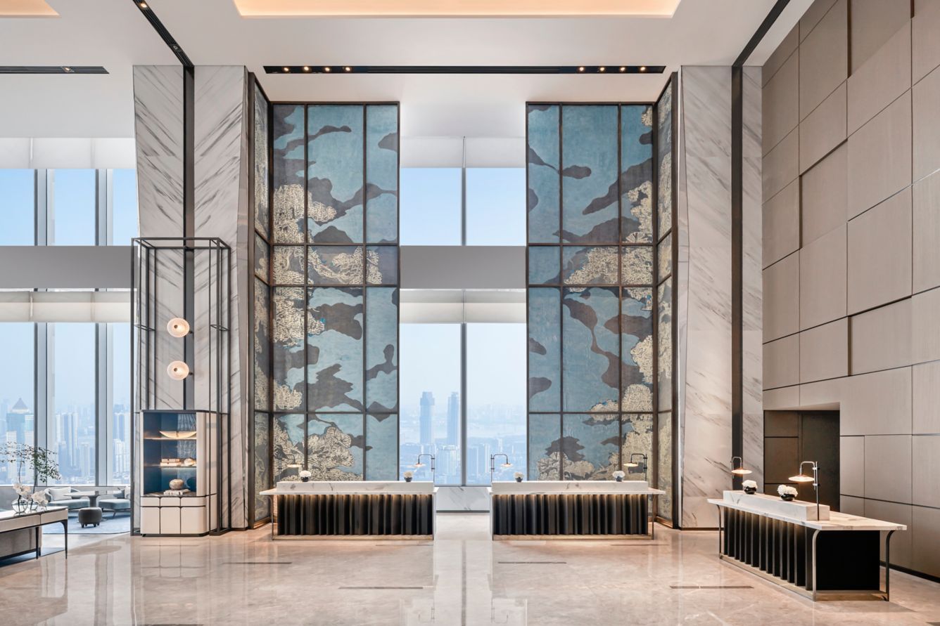 Ritz-Carlton Wuhan opened March 31; the Sky Lobby is pictured here.Source: Marriott International