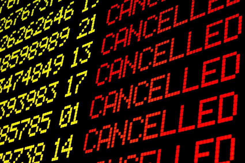 Flight cancellations on an information board
