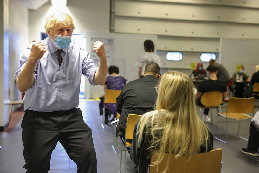 Boris Johnson at Saracens vaccination centre