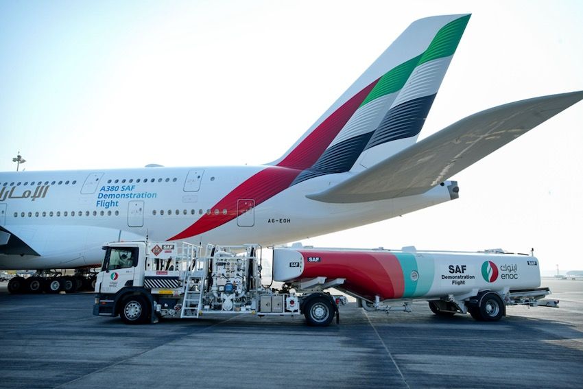 Emirates_A380_SAF_test_flight