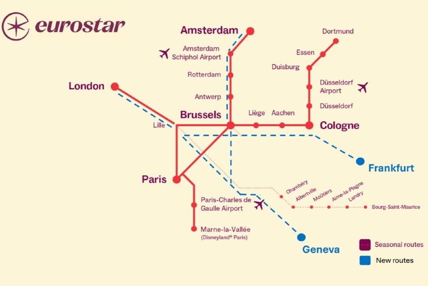 Eurostar's planned network including the three new routes