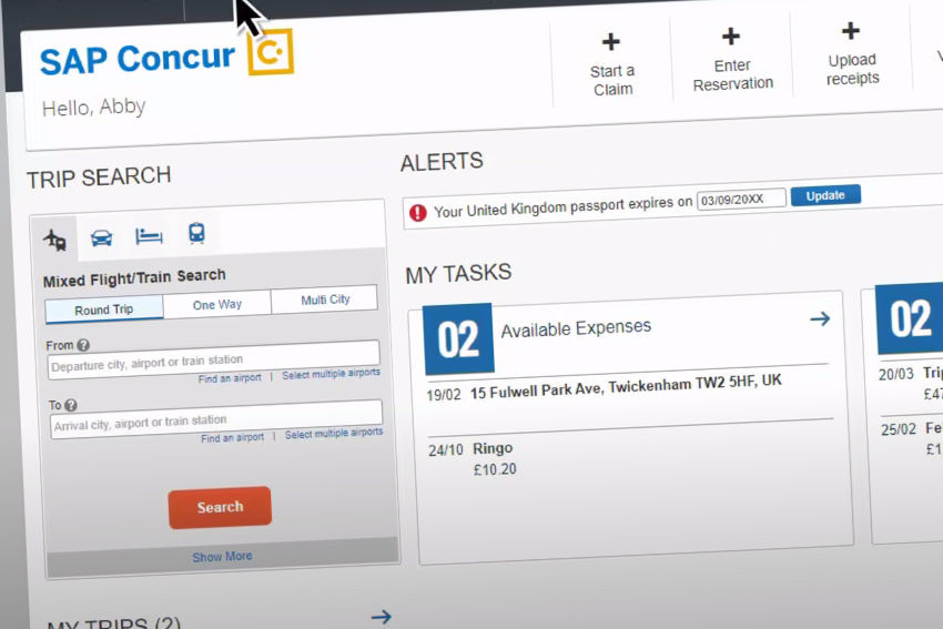 sap concur travel log in