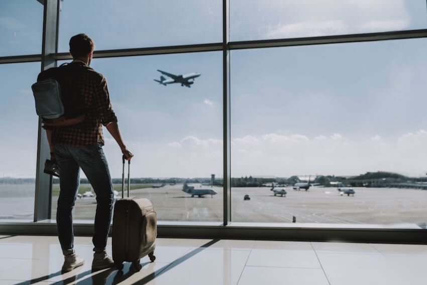 Male airport passenger aeroplane