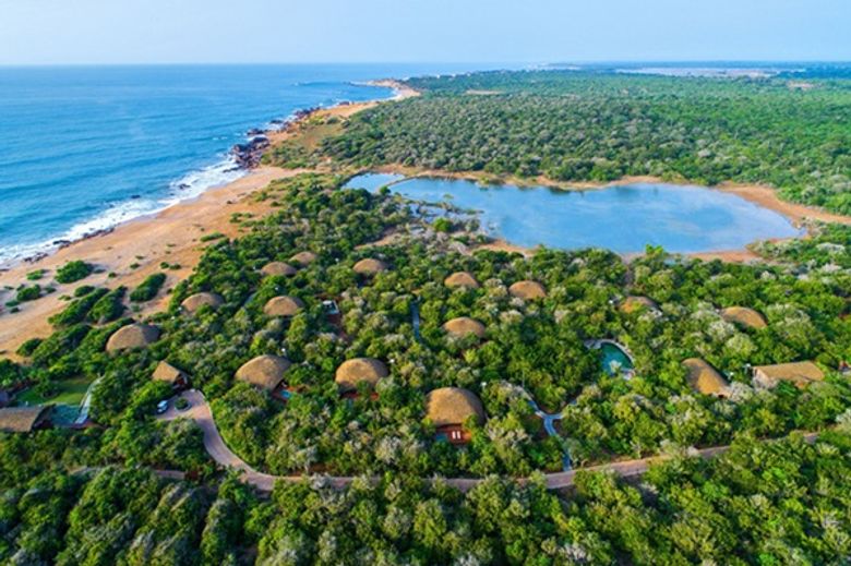 Villas at Uga Chena Huts, Sri Lanka, use biodegradable durra board, mud plaster, and illuk grass roofing. Villas at Uga Chena Huts, Sri Lanka, use biodegradable durra board, mud plaster, and illuk grass roofing.