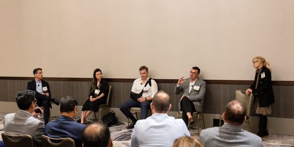development outlook panelists: Playa Hotels & Resorts' Fernando Mulet; Marriot International's Wendy Chan; Aimbridge Hospitality's Justin Magazine; Sonesta International Hotels' Brian Quinn