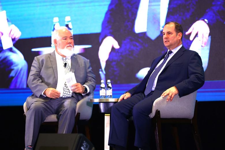 Marriott CEO Anthony Capuano (right) was interviewed by Jeff Higley, president of The BHN Group, to kick off Day 2 of HICAP. Marriott CEO Anthony Capuano (right) was interviewed by Jeff Higley, president of The BHN Group, to kick off Day 2 of HICAP.