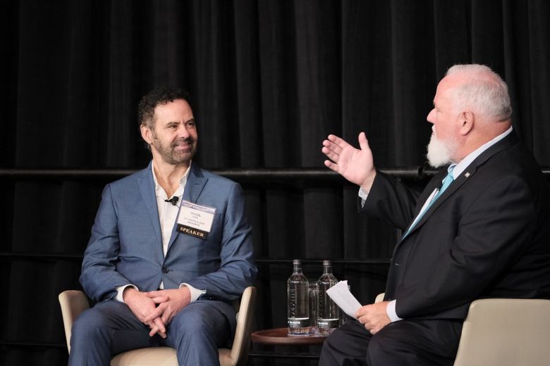 Raul Leal (left), CEO of SH Hotels and Resorts, interviewed by Jeff Higley at HICAP ANZ