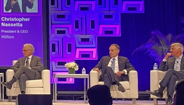 (left to right): Mark Hoplamazian, Hyatt; Elie Maalouf, IHG and Chris Nassetta, Hilton (left to right): Mark Hoplamazian, Hyatt; Elie Maalouf, IHG and Chris Nassetta, Hilton