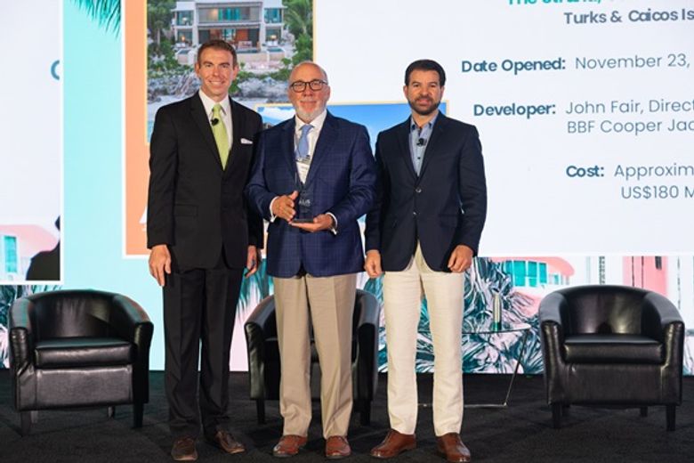 Development award (l. to r.): Jonathon Zink, The BHN Group; John Fair, Fair Capital; Rogerio Basso, IDB Invest Development award (l. to r.): Jonathon Zink, The BHN Group; John Fair, Fair Capital; Rogerio Basso, IDB Invest
