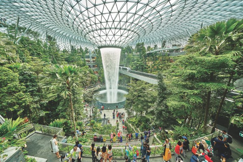 Singapore’s Jewel Changi Airport is home to the Shiseido Forest Valley, a 900-tree, 60-000 shrub indoor landscape.