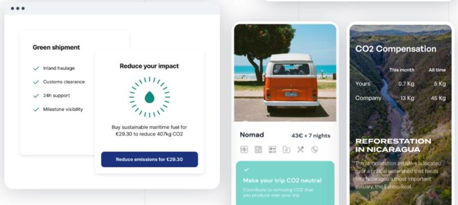 Squake calculates CO2 emissions of trips and offers ways for them to be offset within the booking process.