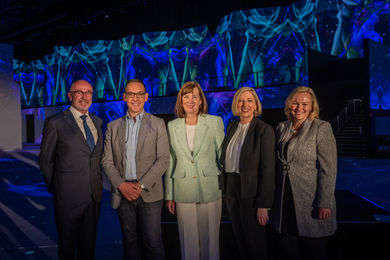 The official AIME press conference at THE LUME, Melbourne featuring Talk2 Media & Events CEO, Matt Pearce; Minister for Tourism, Sport and Major Events, Steve Dimopoulos; Minister for Creative Industries, Julia Swanson, CEO, Melbourne Convention Bureau, Natalie O’Brien AM, CEO, Melbourne Convention and Exhibition Centre and Phillipa Harrison, managing director, Tourism Australia.