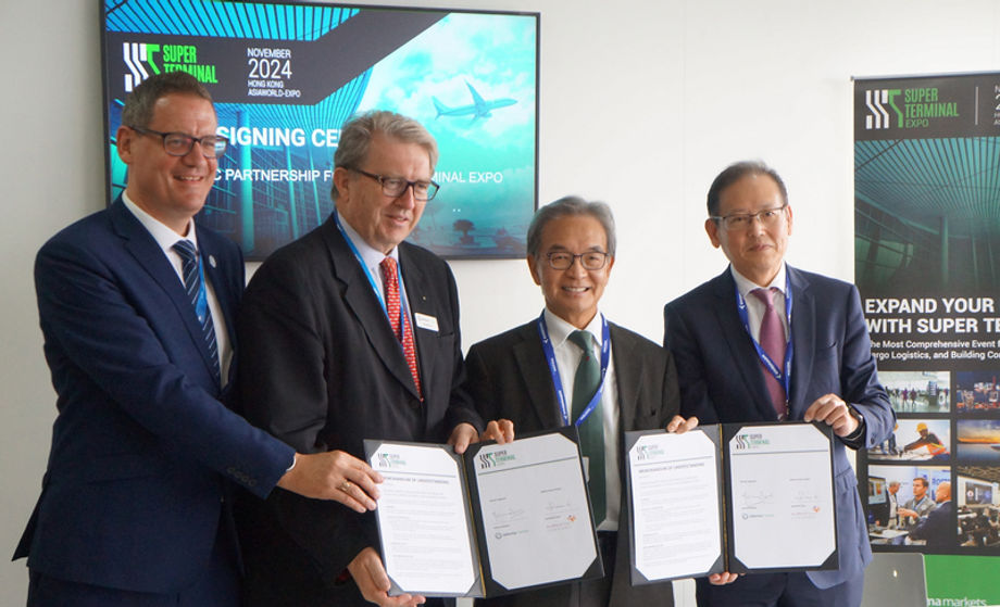 Signing the MOU in Paris on 19 June 2023 (from left) Aviation Week Network's Paul Burton; Informa Markets ‘s Michael Duck; Airport Authority Hong Kong’s Jack So; and AsiaWorld-Expo’s Simon Li.