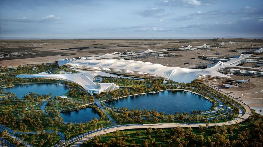 Aerial view of the Al Maktoum International Airport, which will be the largest airport in the world upon completion.