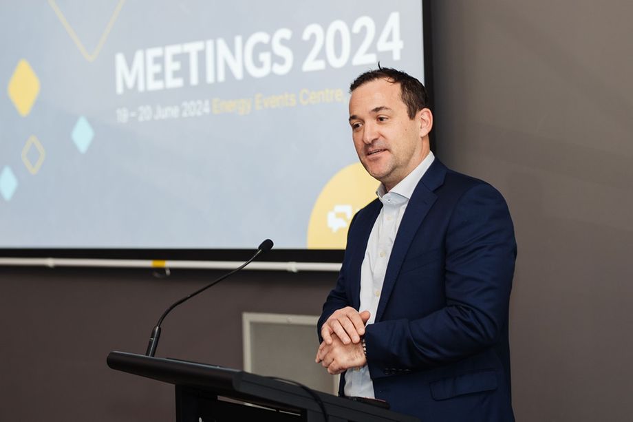 Bjoern Spreitzer, general manager of NZ and Business Events, speaking at the recent MEETINGS 2024 trade show.