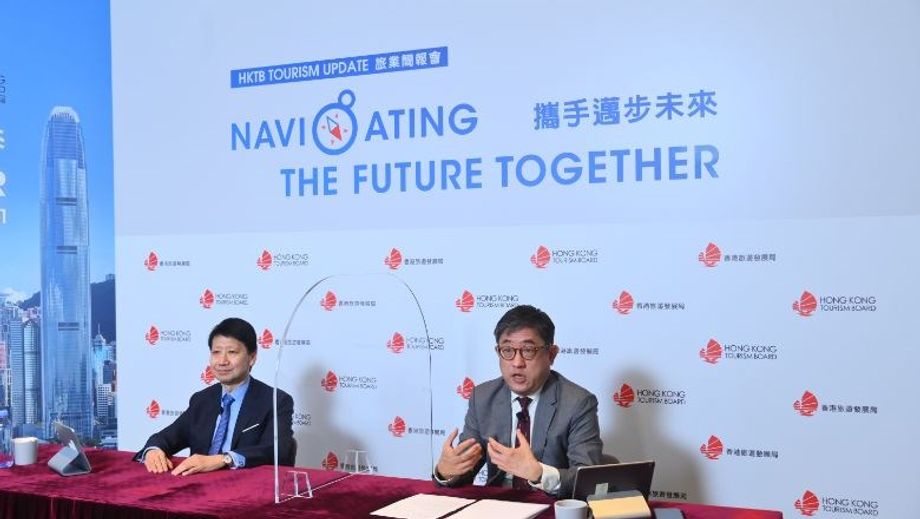 HKTB's Dane Cheng (right) and Pang said the plan is to position Hong Kong’s reemergence as a travel and MICE hub.