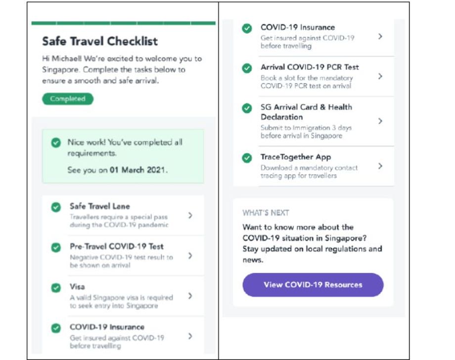 Passengers can also access services such as the Immigration and Checkpoints Authority’s electronic Arrival Card and Health Declaration form. The latest Covid-19 updates can also be found in the portal.