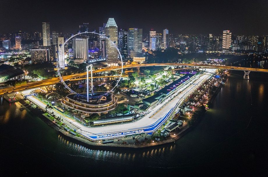 Aerial view of the Marina Bay Circuit during the Singapore Grand Prix.