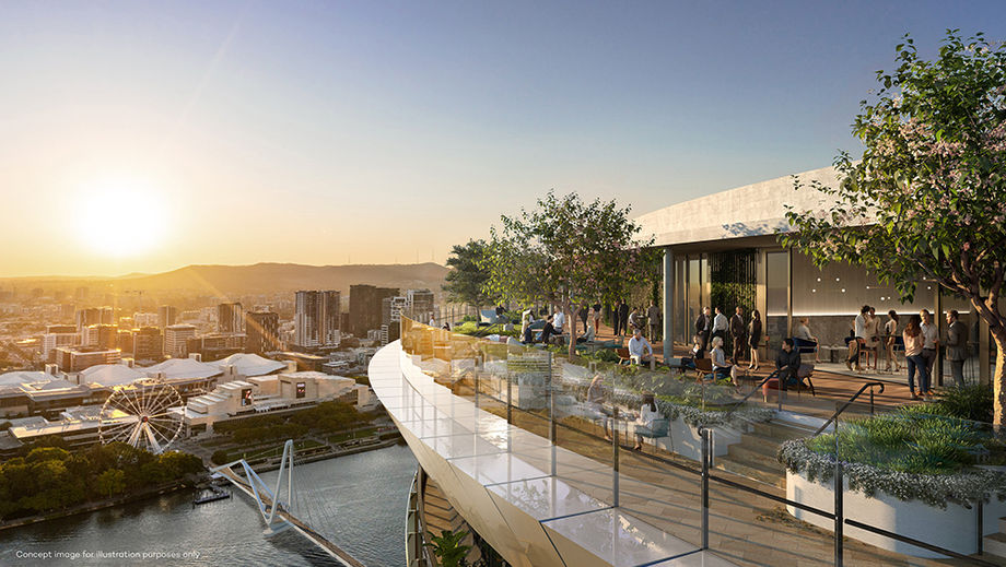 Opening in 2024, the 100m-high Sky Deck features a rooftop runway of restaurants and bars with views of the Brisbane River.